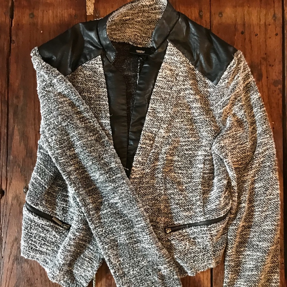 Faux leather and terry cloth blazer